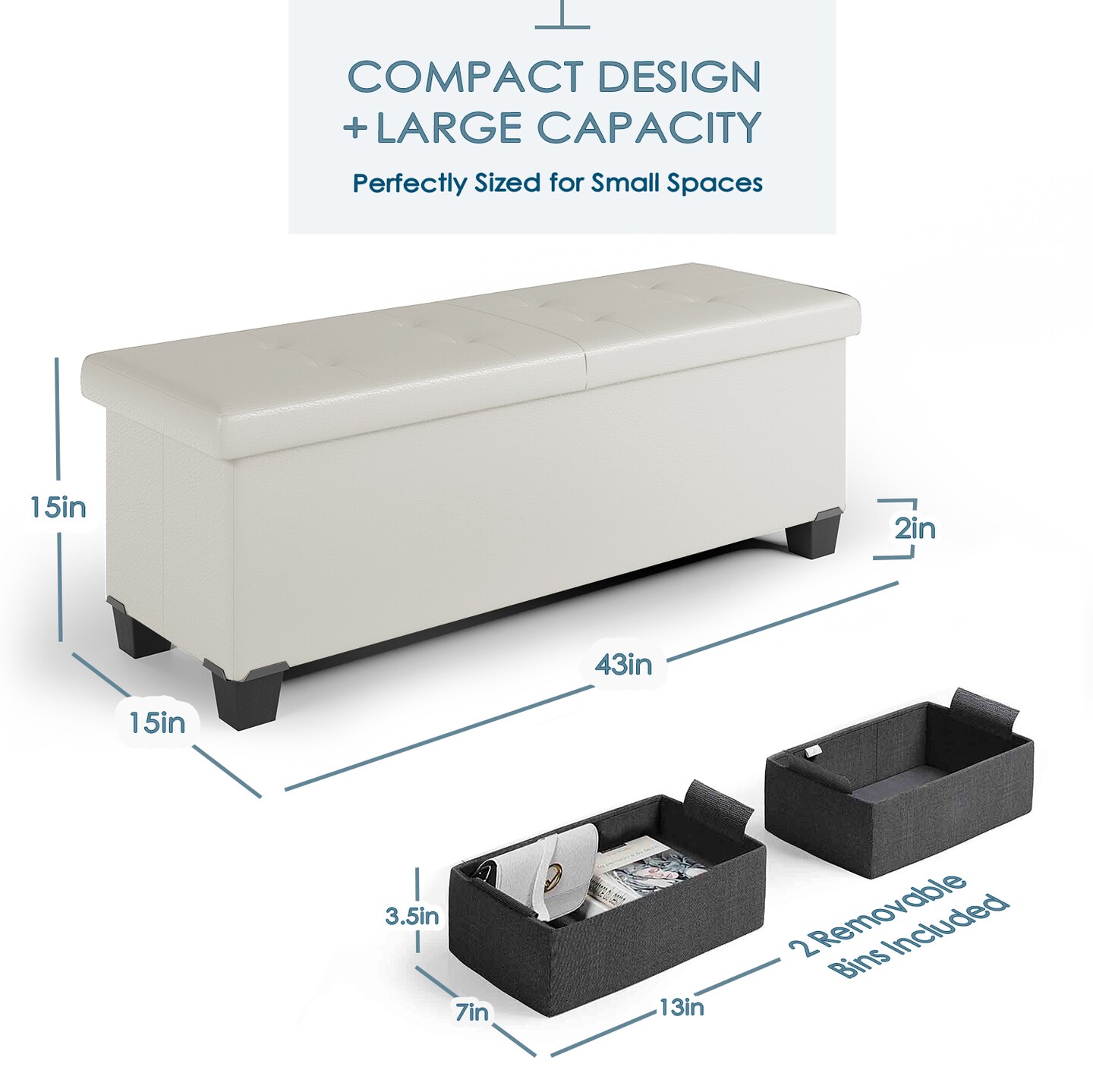 Storage Ottoman Bench with Storage Bins