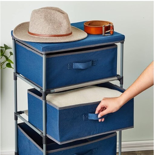 4-Tier Drawer Bedroom Dresser, Clothes Organiser, Fabric Storage Tower for Clothing, Linens, Closet, Simple Assembly, Long-Lasting Materials (Navy Blue, Tall, 16.5x13.2x33.4 in)