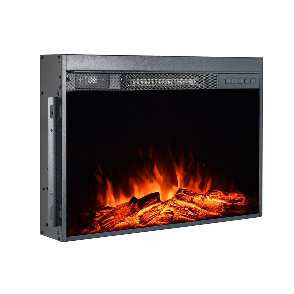 1500W Black Electric Firebox Fireplace Heater Insert Glass Panel