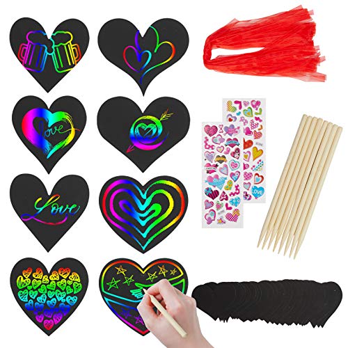 Rainbow Magic Scratch Art Set, 28 Heart Scratch Paper with Ribbons