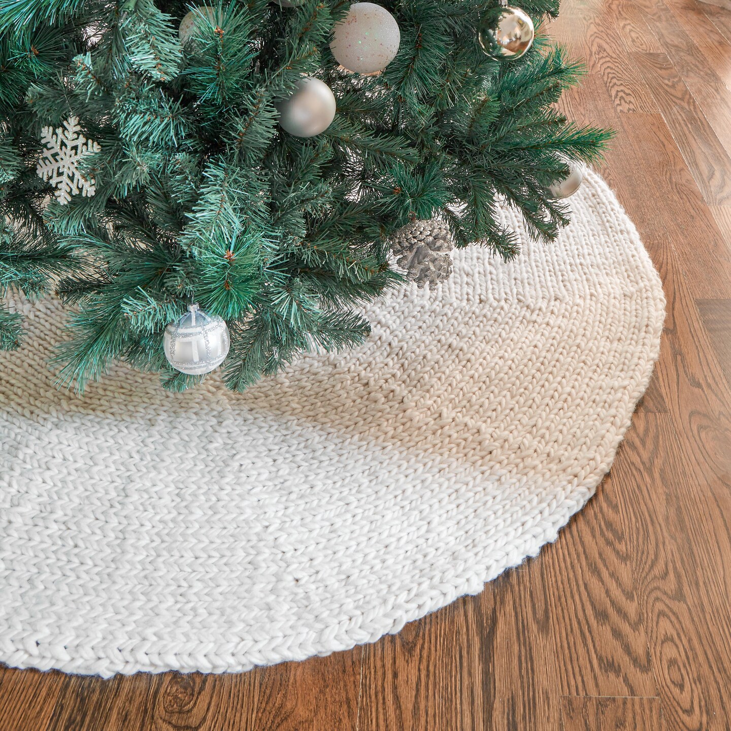 Cozy Chunky Knit Christmas Tree Skirt - Ivory, 60&#x22;