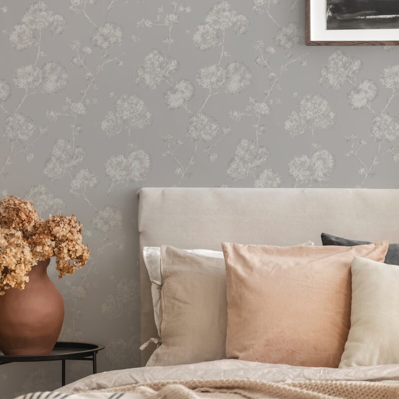 Tempaper Sun-Bleached Floral Peel and Stick Wallpaper Powder Grey/White