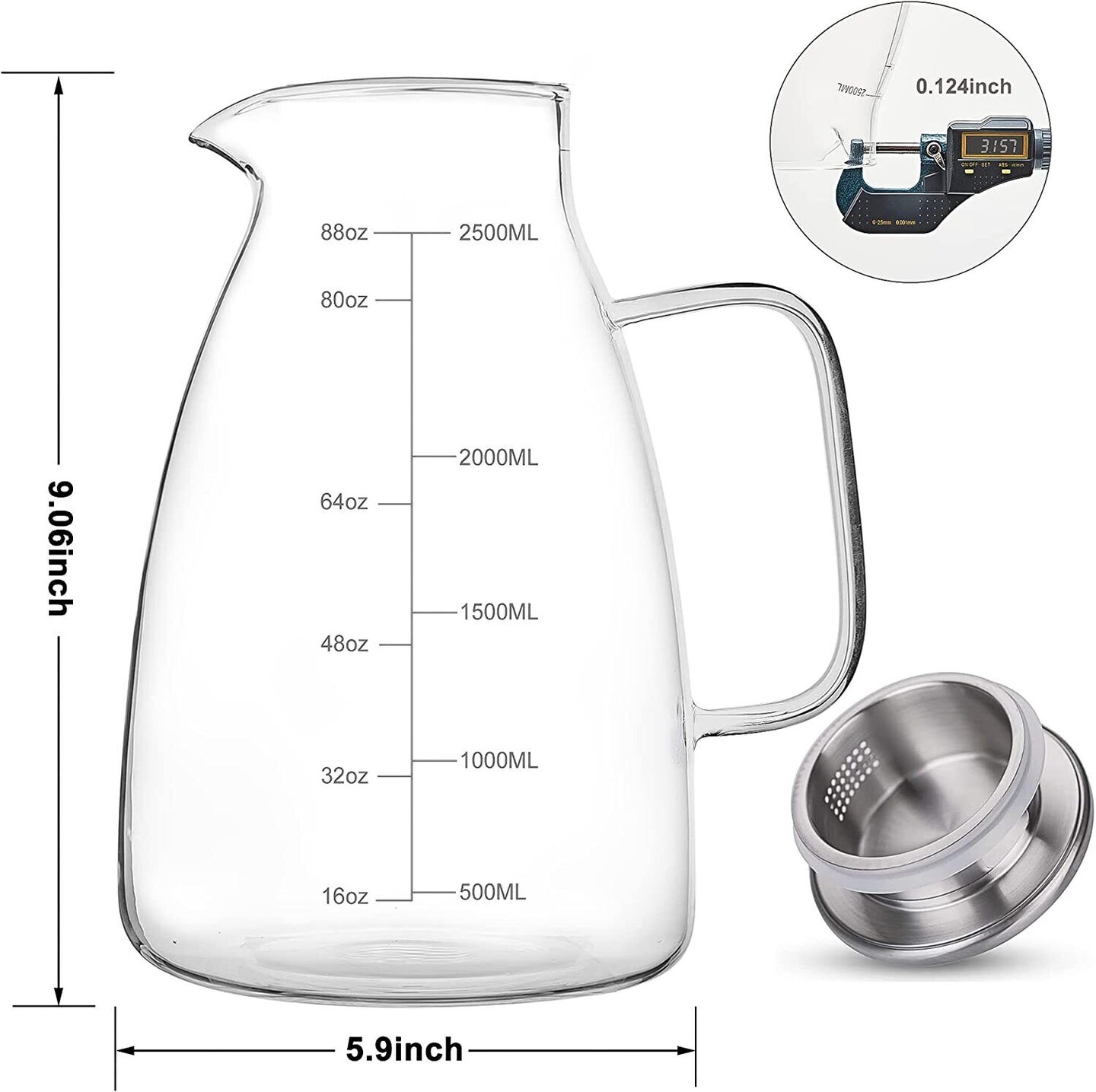 88 oz. Elegant Glass Pitcher with Lid
