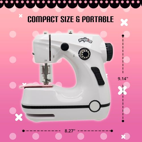 Miraculous Ladybug - Marinette&#x27;s Mini Sewing Machine For Beginners And Kids, Dual Speed Portable Machine with Miraculous Fabric, Black Mannequin, Superhero Mask Cutouts, And Foot Pedal (Wyncor)