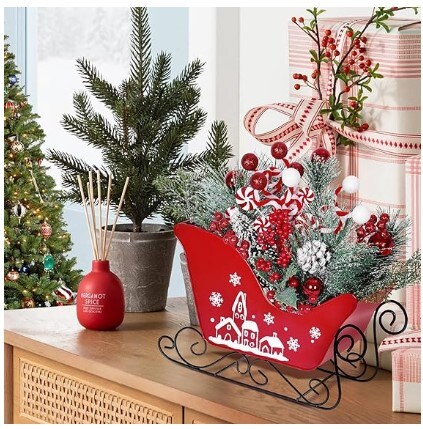 Rich Christmas Elements for Xmas Festival Gifts Christmas Metal Sleigh Table Decor Holiday Sleigh Centrepiece Sleigh Table Top Decor Ornament for Home Fireplace Windowsills