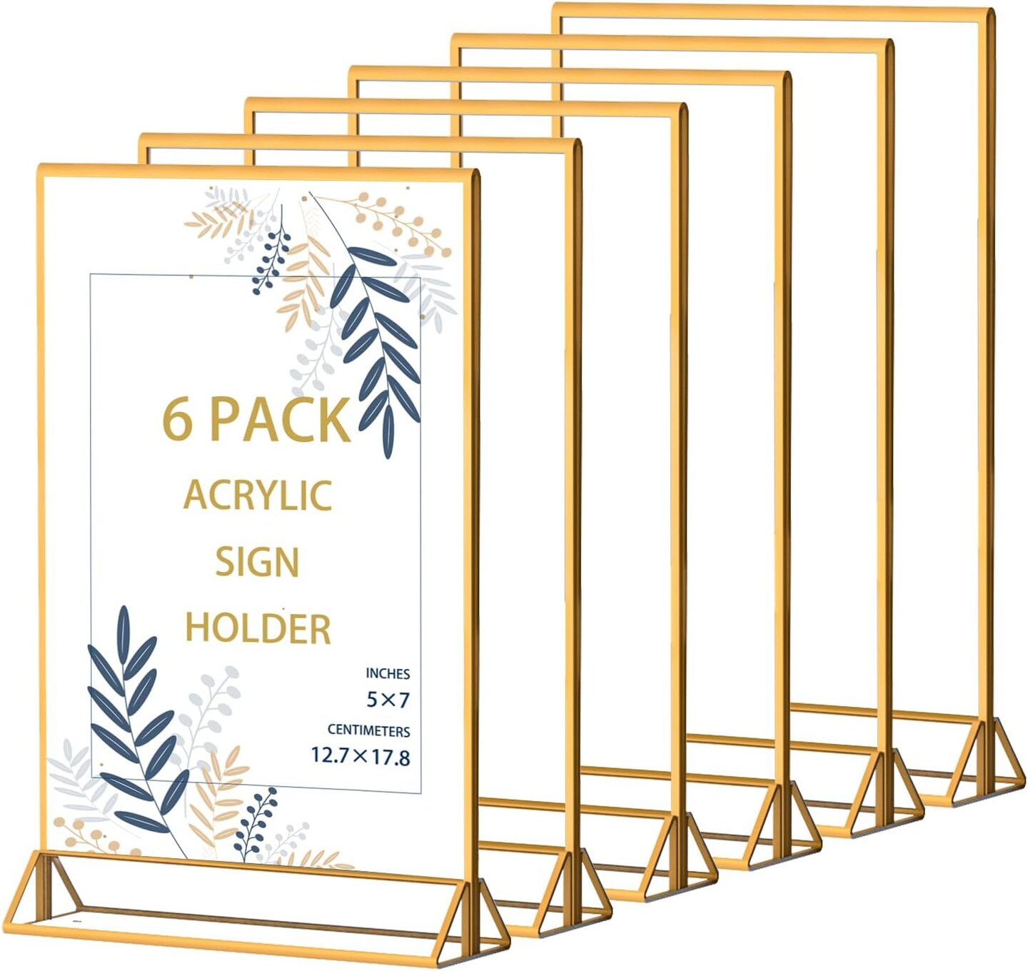 danoni Acrylic Sign Holder, Wedding Table Number Frames with Gold Borders, Double Sided Display for Menu Holders, Clear Paper Stand Display for Party, Festival and Restaurant (6 Pack)