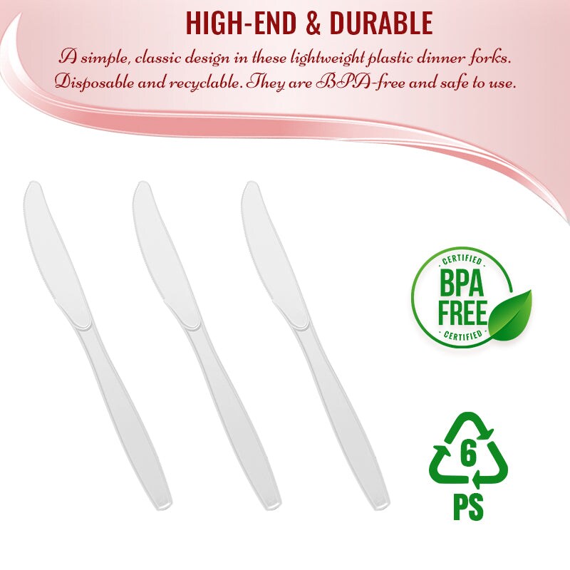 White Plastic Disposable Knives (1000 Knives)