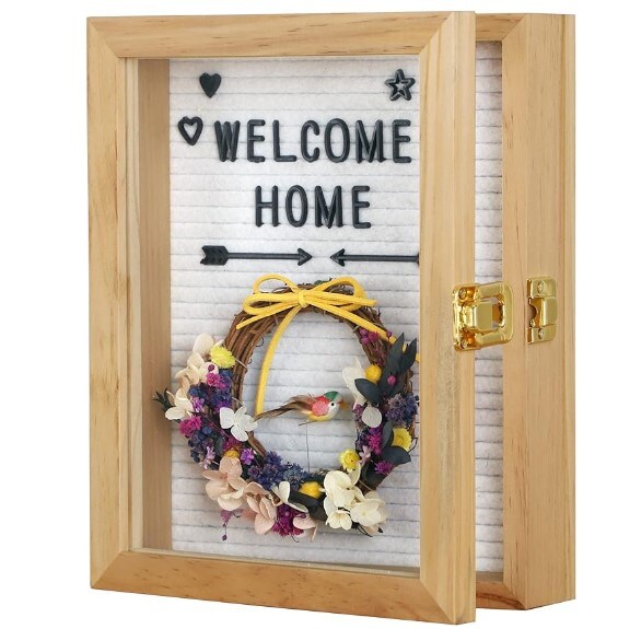 8x10 inch Shadow Box Display Case with Felt Letter Board - Picture Frame, Memory Box for Photos, Artworks, Medals, and More (Natural Wood)