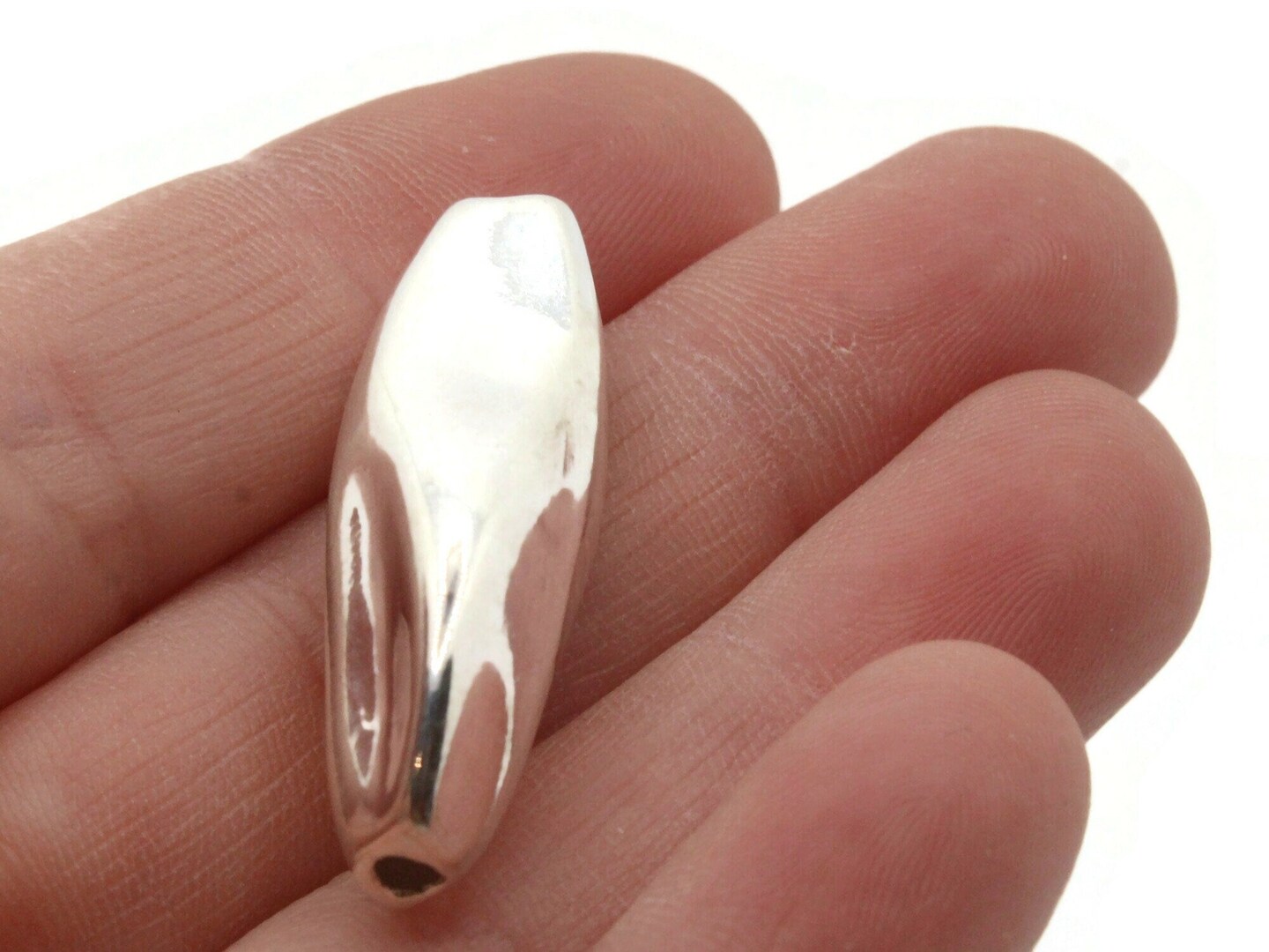 4 35mm Pinched Tube Vintage Silver Plated Plastic Beads