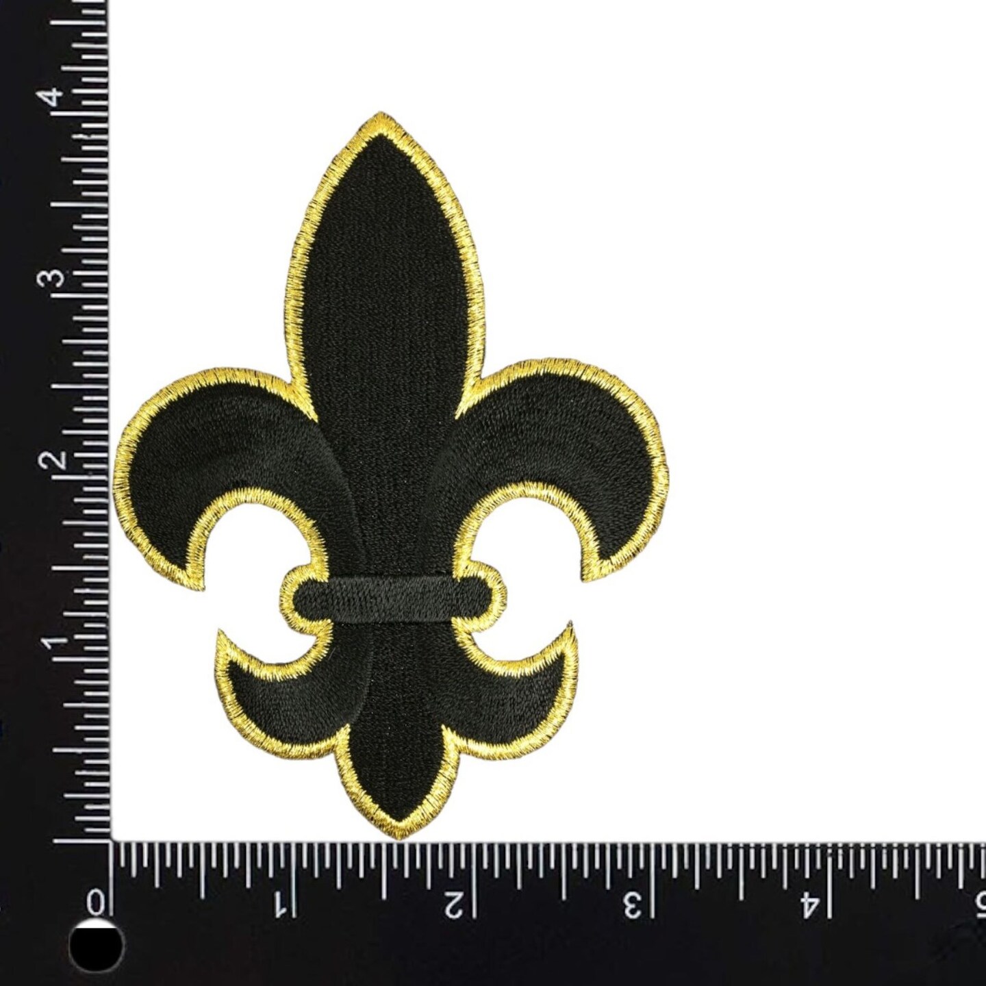 4&#x22; Fleur de lis, Black and Gold, Embroidered, Iron on Patch