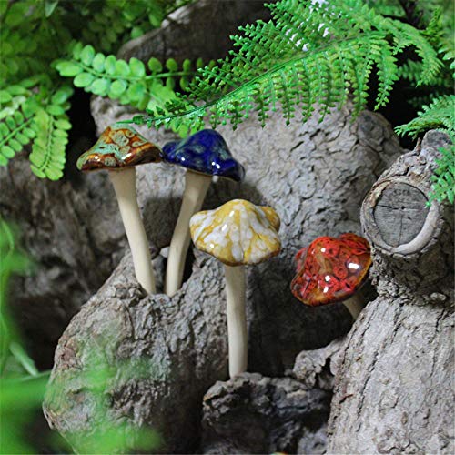 4 Pieces (Random Color) Ceramic Mushroom for Garden, Yard, Fairy Garden - Lawn Ornament D&#xE9;cor, Pottery Ornament 4.52&#x22; in Height (Dark Version)