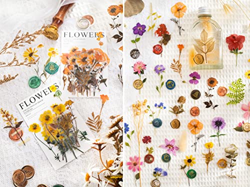 320 Pieces Pressed Flower Themed Stickers Set Dried Flowers Resin Stickers Decals Floral Botanical Journaling Stickers for Scrapbook Supplies Junk Journal Bullet Journal Planner Laptops