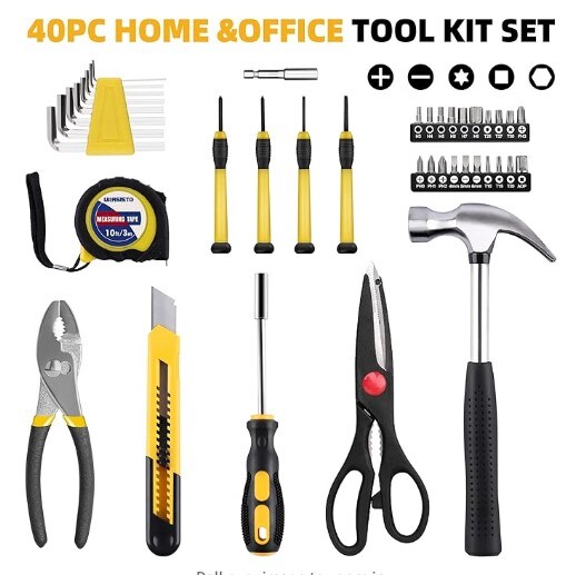 40-Piece Home Tool Kit with Carrying Case, Small Basic Hand Tool Set Ideal for DIY Construction, Home Maintenance, and Woodworking