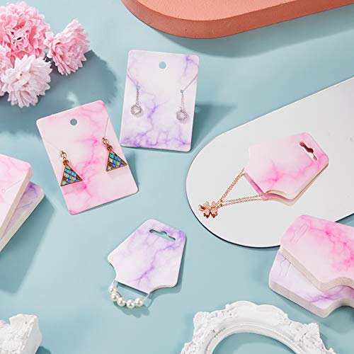 800 Pieces Earring Necklace Card Jewelry Display Earring Holder Cards Set, 200 Pieces Marble Display Card, 200 Pieces Self-Seal Bags, 400 Pieces Earring Backs for Jewelry Display (Purple, Pink)