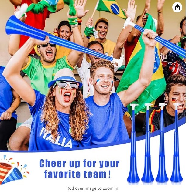 4 Pieces Collapsible Stadium Horn (Blue) 24 Inch Vuvuzela Plastic Trumpet Horn Blow Horn Noisemakers for Sporting Events Graduation Games School Sports Party Supplies Favors Accessories
