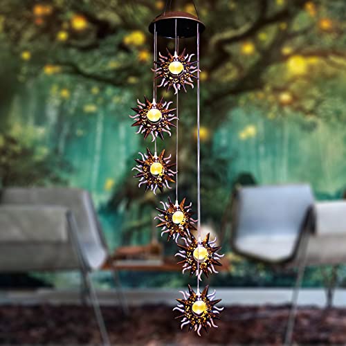 Solar Wind Chimes for Outside Warm LED Sun Hanging Solar Garden Lights Unique Outdoor Decor for Patio Yard Home Lawn