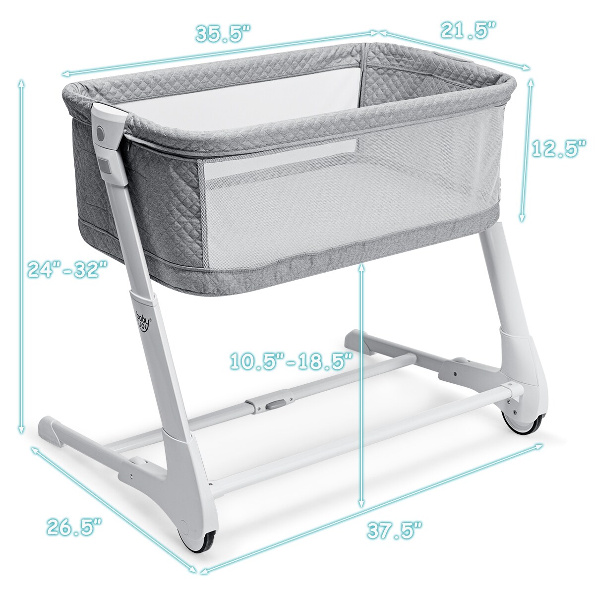 Babyjoy Baby Side Bedside Sleeper Washable Mattress Height Adjustable GreyWhite