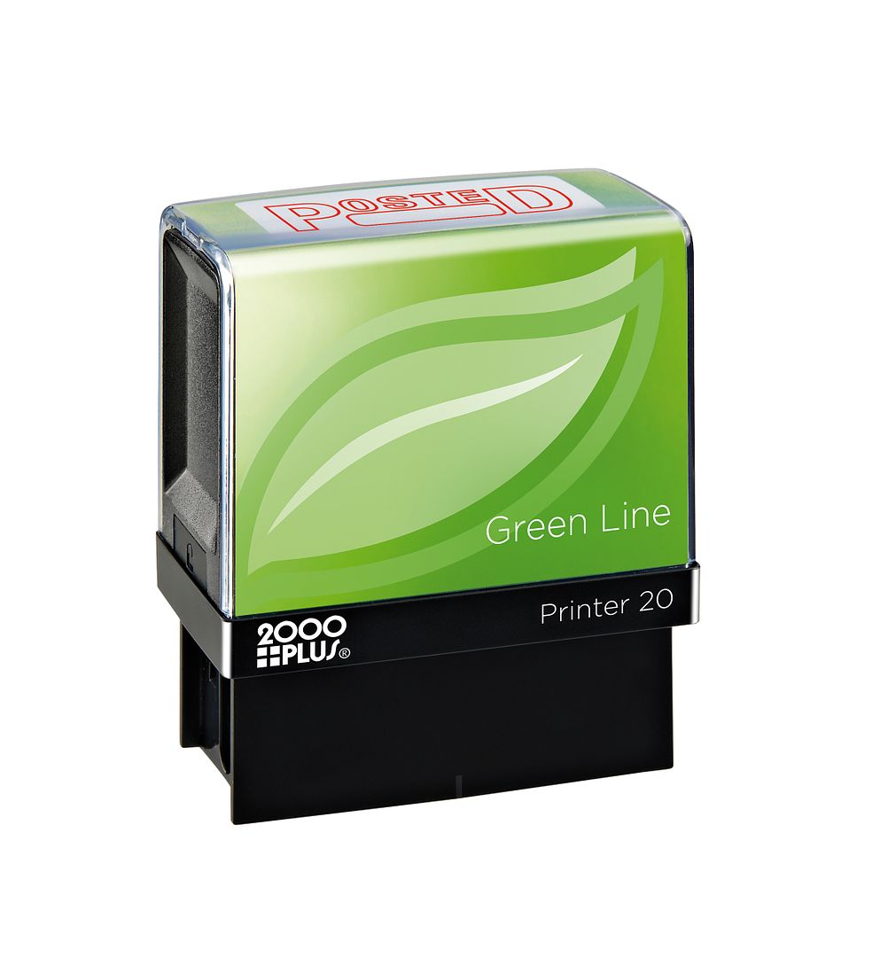 2000 PLUS Greenline Message Stamp, Self-Inking, POSTED, 1-1/2" x 9/16" impression area, 80% recycled, Red ink