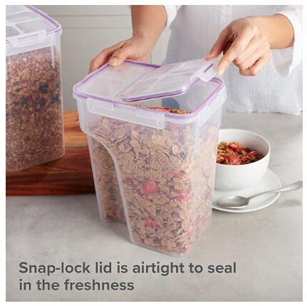 2-Pack (22.8 Cup) Airtight Flip-Top Lid BPA-Free Cereal Dispenser Storage Containers, Plastic Containers for Cereal, Rice, Snack, Dry Food, and Pantry Organisation