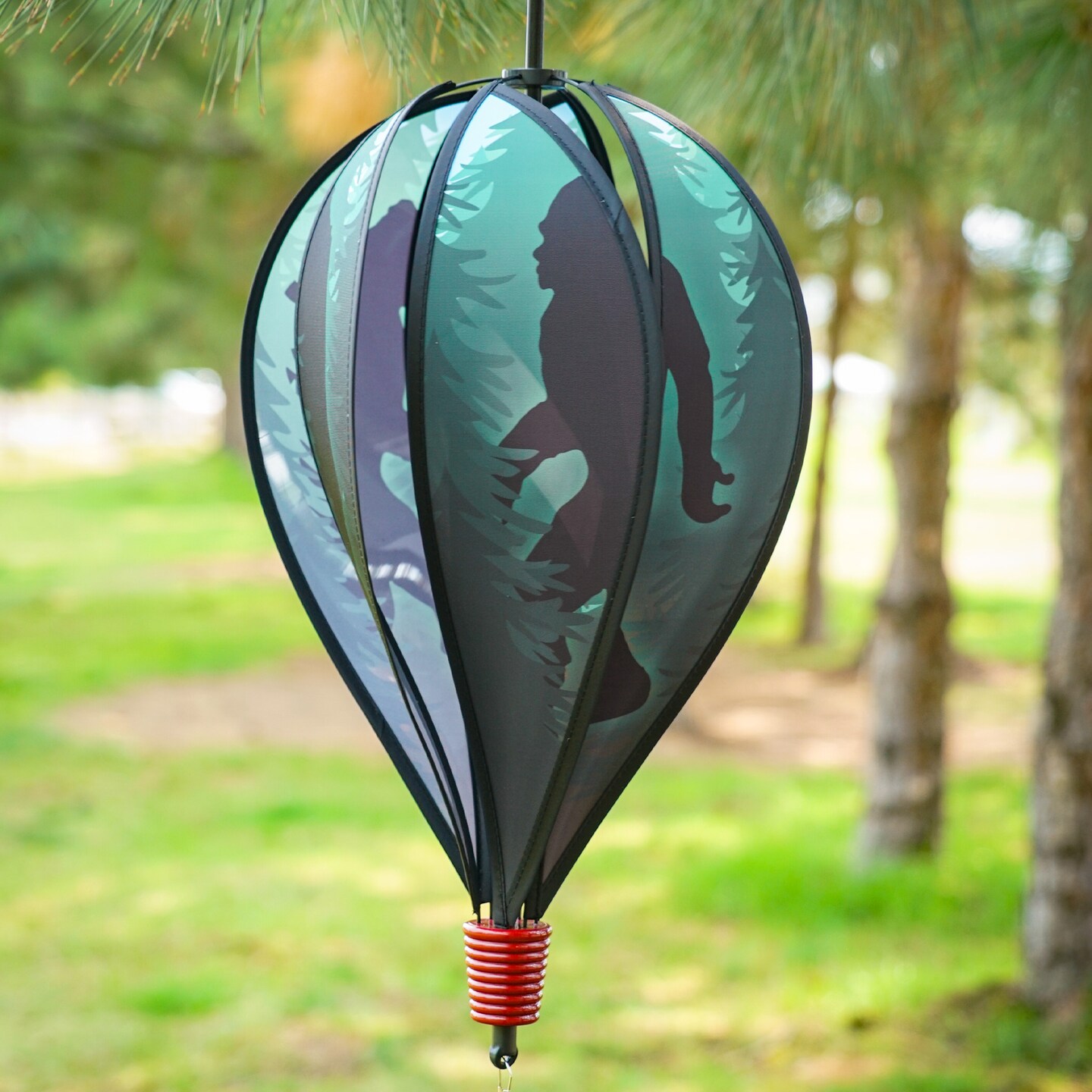 In the Breeze 0975 — Sasquatch 6-Panel Hot Air Balloon — Bigfoot Wind Spinner with Tail for Yards and Gardens