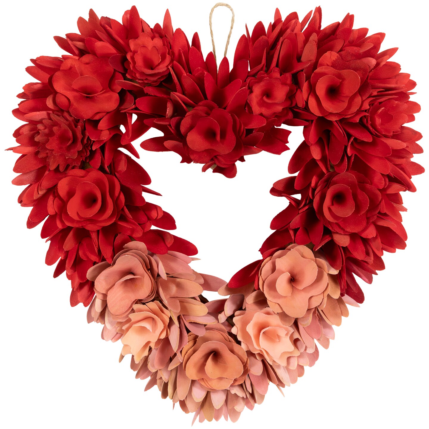 Northlight Wooden Rose Artificial Valentine's Day Floral Wreath - 14" - Red and Pink