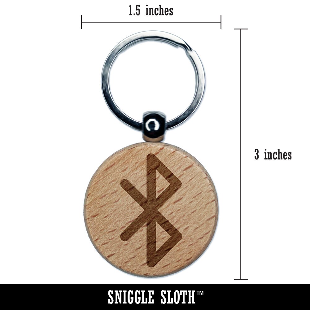 Bluetooth Symbol Engraved Wood Round Keychain Tag Charm