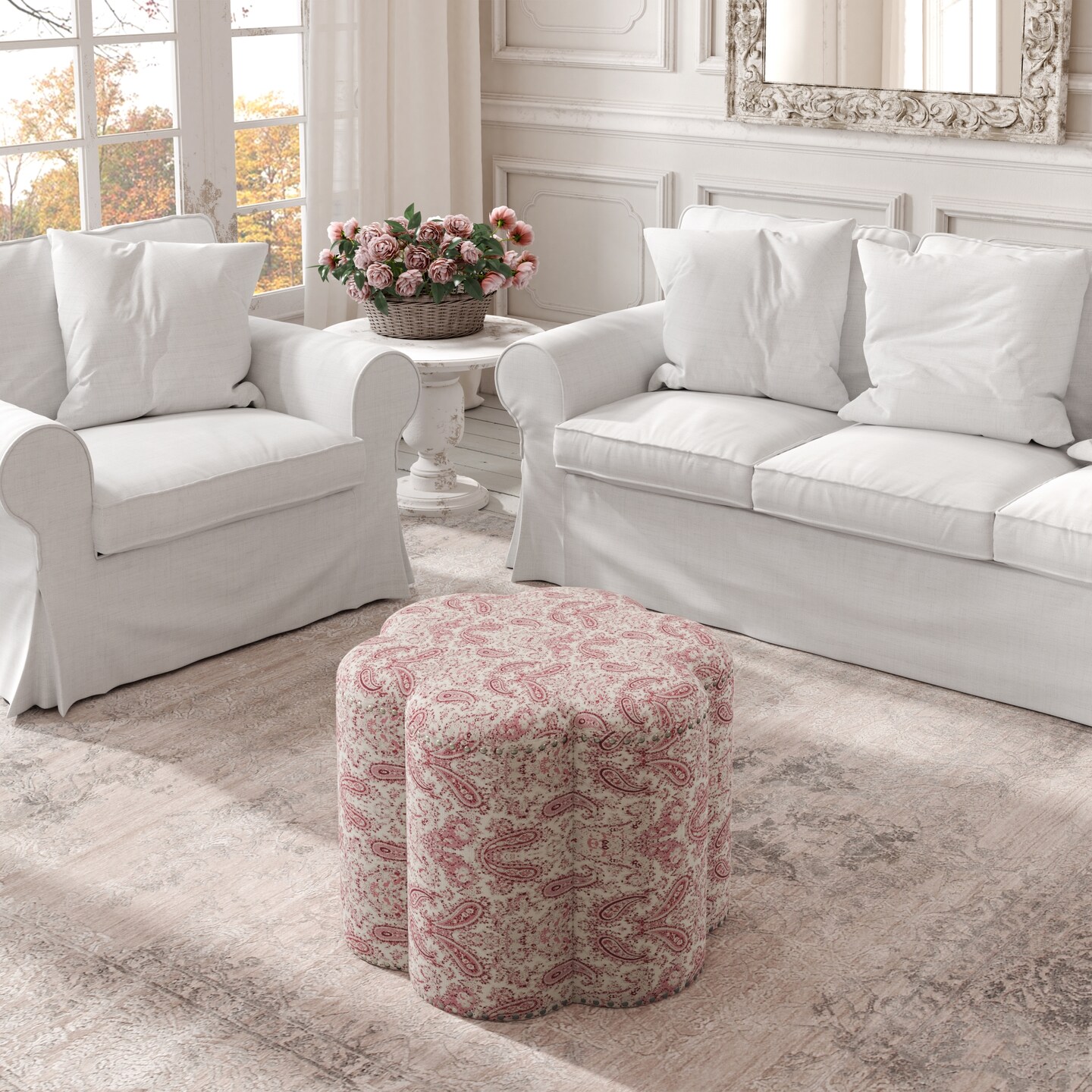 Bronx Linen Flower Shape Ottoman