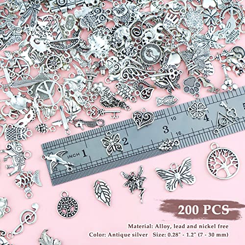 200 Pieces Wholesale Bulk Lots Jewelry Making Charms Mixed Smooth Tibetan Silver Metal Charms Pendants DIY for Necklace Bracelet Jewelry Making and Crafting