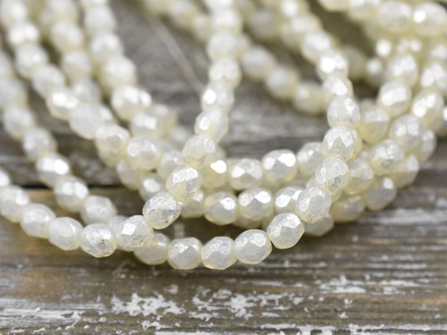 *50* 4mm Silver Mercury Washed Crystal Opaline Fire Polished Round Beads