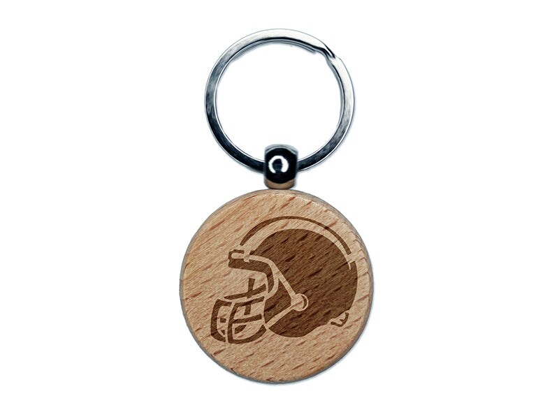 American Football Helmet Sports Engraved Wood Round Keychain Tag Charm