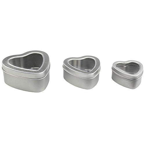 12 Pieces Heart Shaped Empty Metal Tin Cans with Clear Window Lids for Candle Making, Candies, Gifts &#x26; Treasures, Mixed Sizes