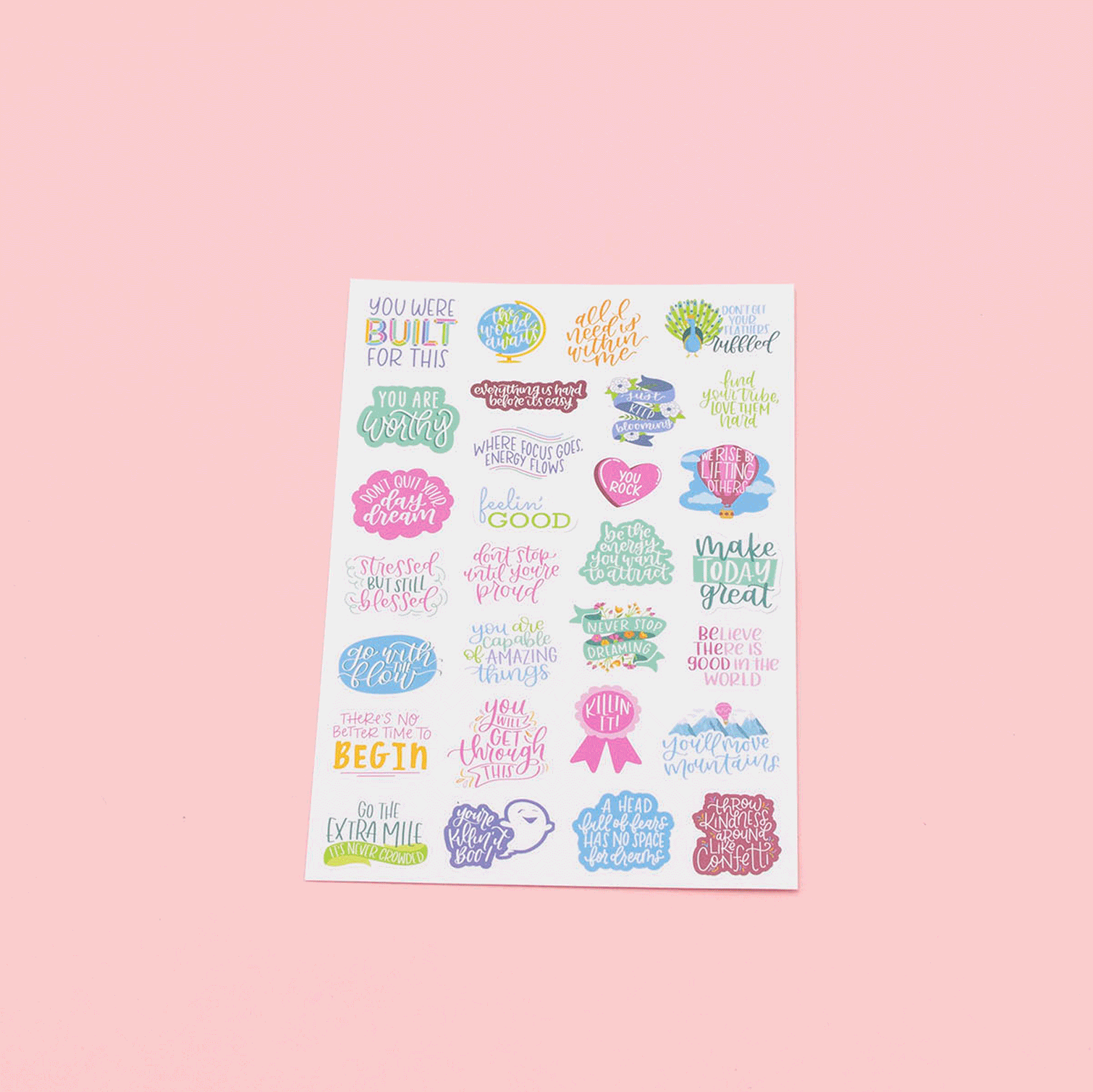 Motivational Stickers Bright, Sticker Paper Templates