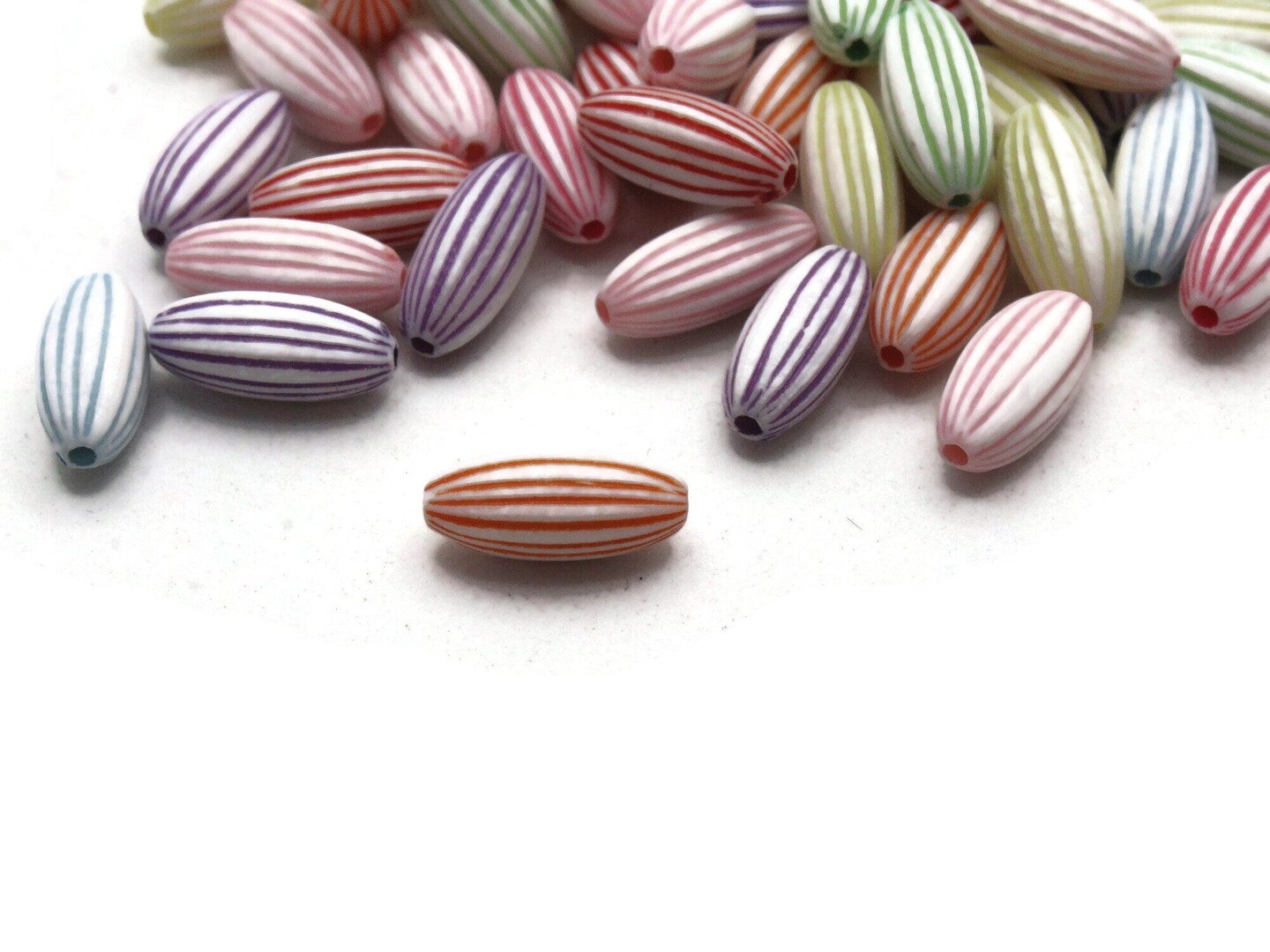 100 13mm Mixed Color Striped Plastic Tube Beads