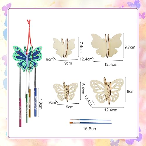 8 Pack 3D Butterfly Wind Chime Kit for Kids Make Your Own Butterfly Wind Chime Wooden Arts and Crafts for Kids Ornaments DIY to Paint Butterfly Craft for Spring Art Activity Birthday Party