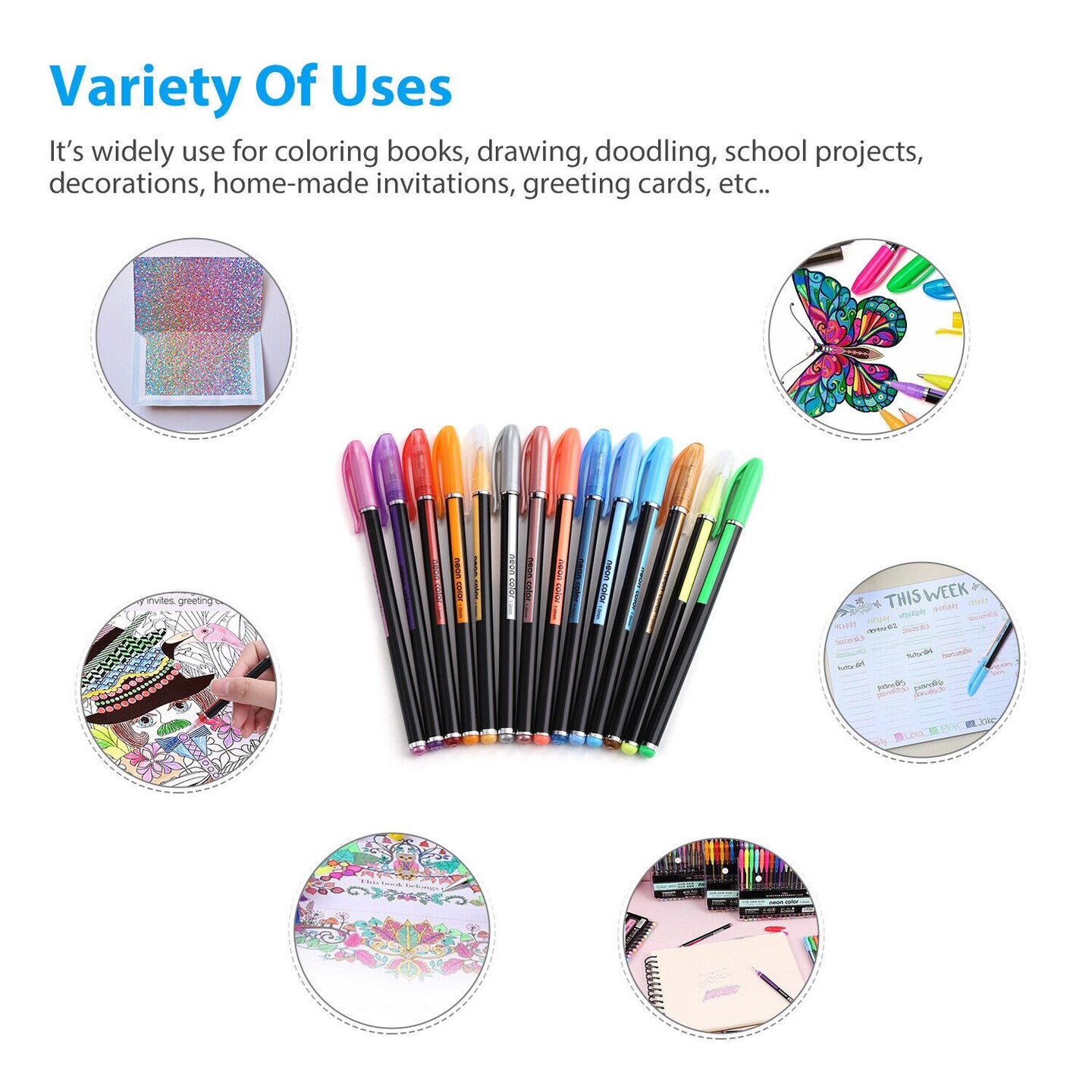 48-Piece Glitter Gel Pens Set for Coloring Books and Art