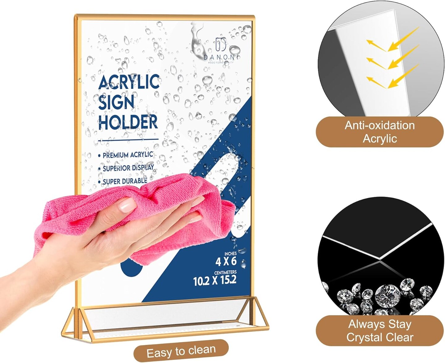 danoni Acrylic Sign Holder, Wedding Table Number Frames with Gold Borders, Double Sided Display for Menu Holders, Clear Paper Stand Display for Party, Festival and Restaurant (6 Pack)