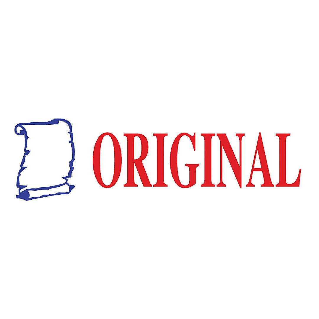 ACCUSTAMP2 Message Stamp, 2-color, Pre-inked, ORIGINAL, 1-5/8" x 1/2" impression size, Red Message with Blue Symbol