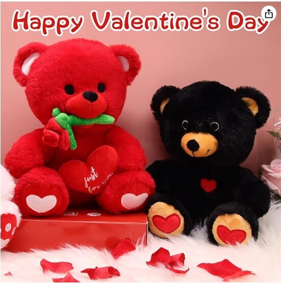 Cute Red Teddy Bear Plush Toy, Stuffed Teddy Bear with Rose Plush Teddy Bear for Kids Birthday Girlfriend Valentine's Day Gifts