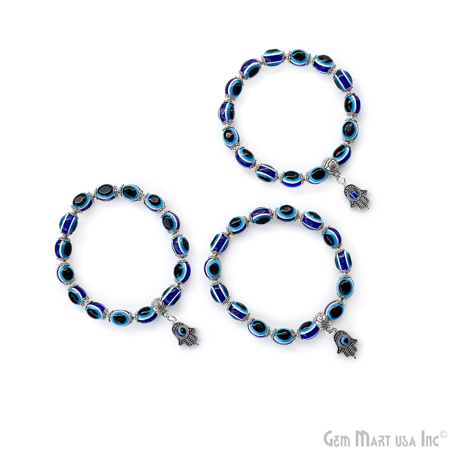 Turkish Evil Eye Beaded Bracelet with Hamsa Hand, 7 inch, Stretchy, Unisex, Adjustable Protection Talisman, GemMartUSA (EE-14311)