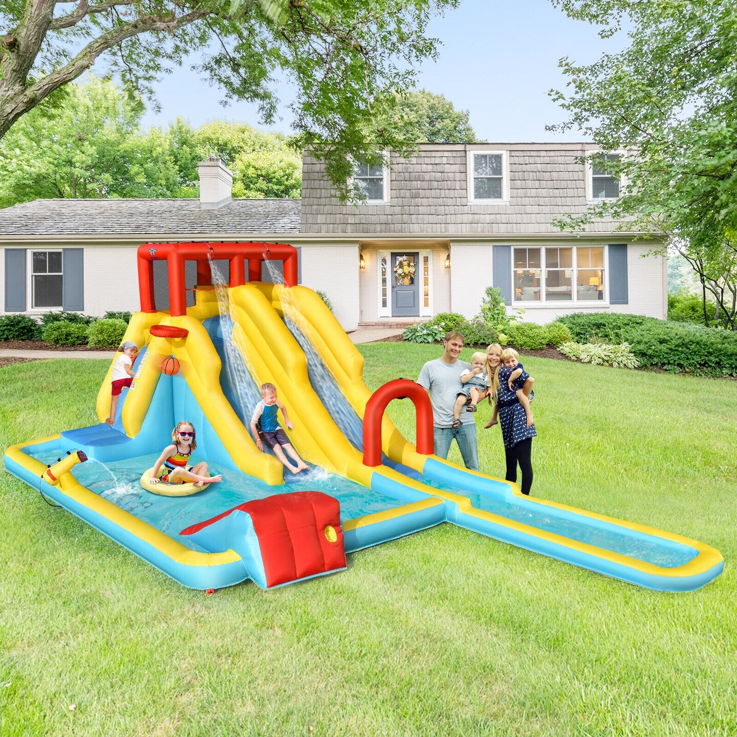 7-in-1 Inflatable Dual Slide Water Park Bounce House