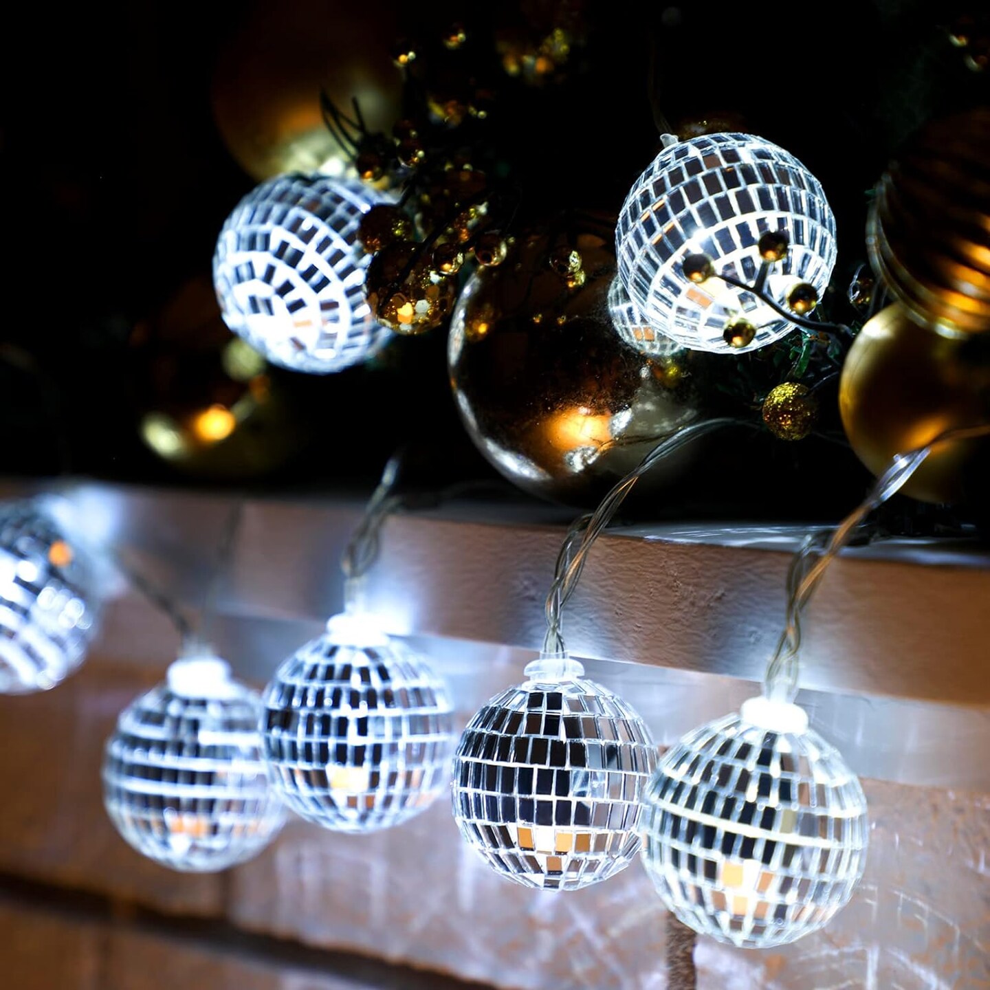 5.91 ft. Battery Operated LED Disco Ball Light with String for Christmas