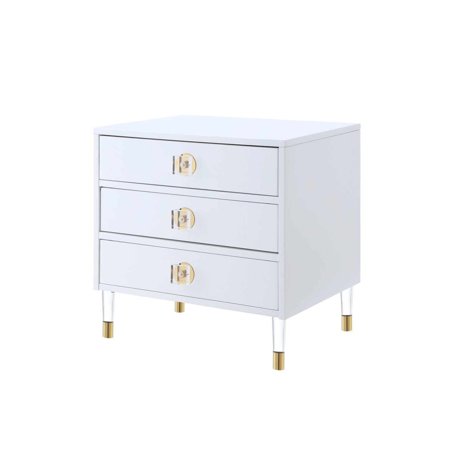 Telono High Gloss 3-Drawer Acrylic Knob/Leg Accent/Side Table Nightstand