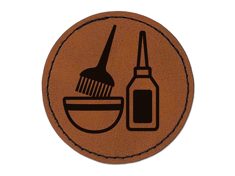 Hair Dye Salon Round Iron-On Engraved Faux Leather Patch Applique - 2.5&#x22;
