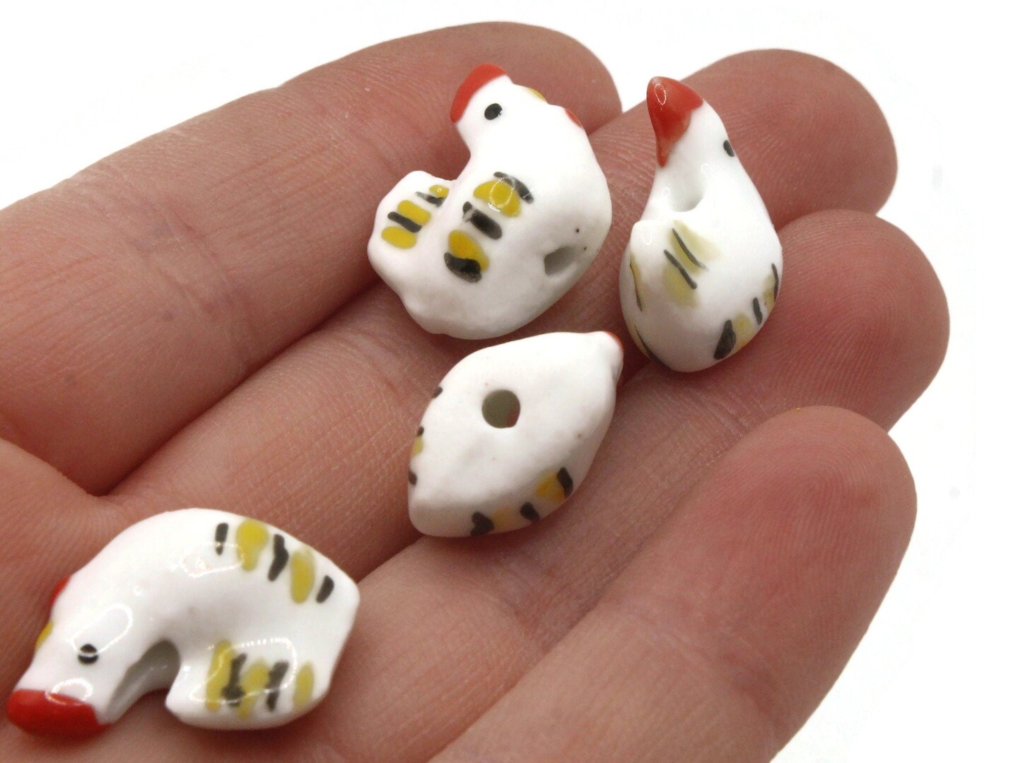 4 17mm White Porcelain Chicken Beads