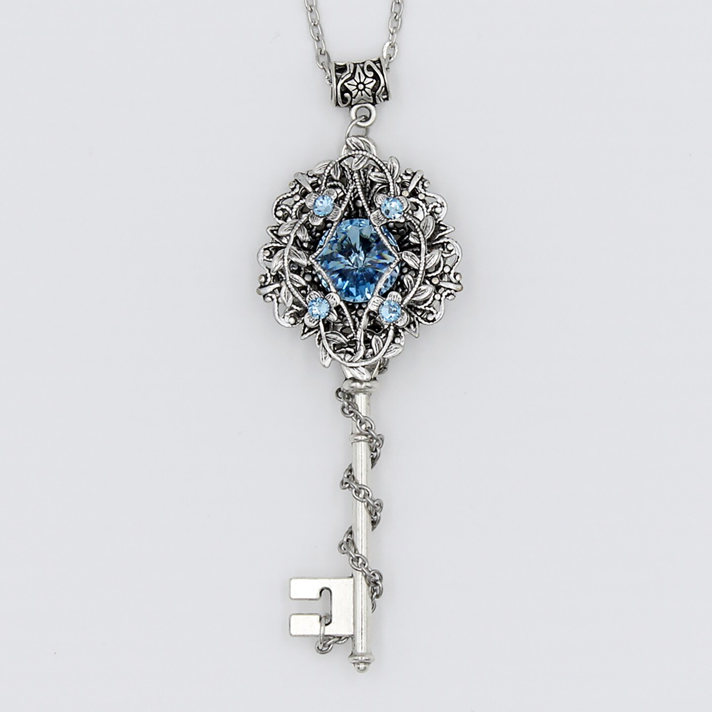Sterling Silver Aquamarine Elvish Key Necklace made with Swarovski crystals, Elvish Jewelry, Fairy Jewelry, Fantasy Jewelry, Key Jewelry product 2