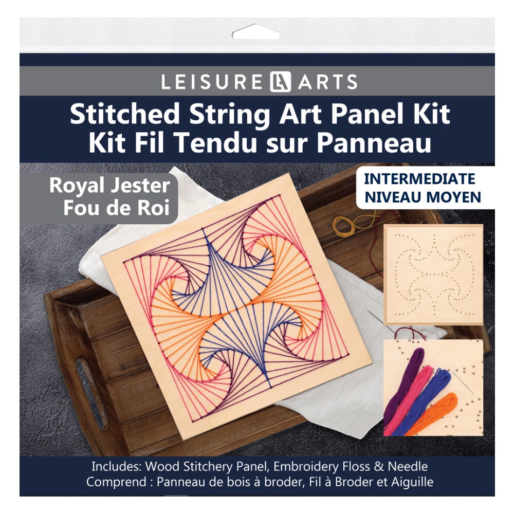 Wood Stitched String Art Kit with Royal Jester, wooden stitchery kits for craft embroidery, perfect for intermediate skill level, completed size is 9.75&#x22; x 9.75&#x22;