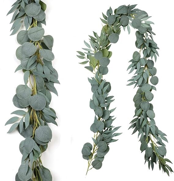 Artificial Eucalyptus Garland with Willow Leaves Fake Greenery Vine Wedding Table Decoration Silver Dollar Runner