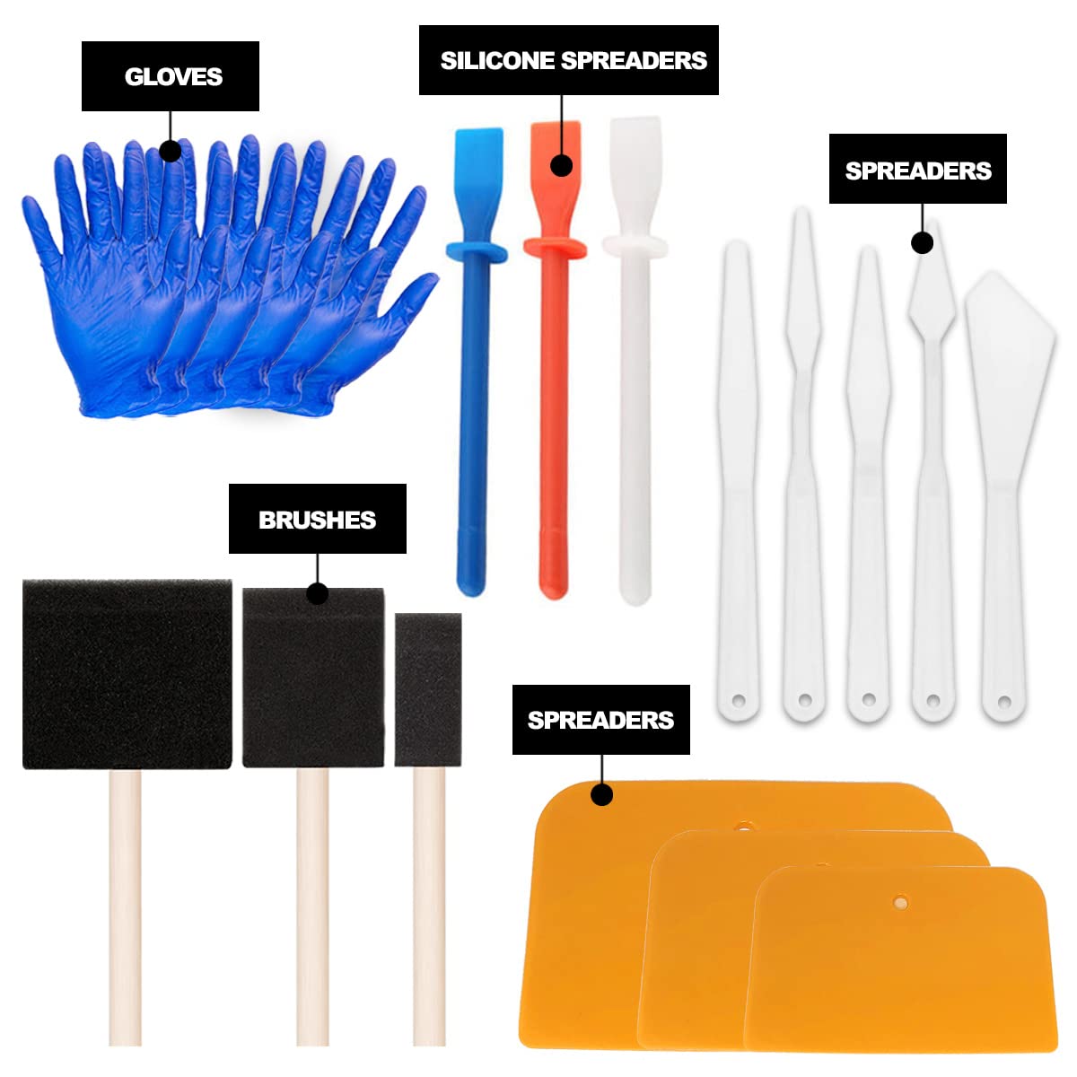 Mega Silver Glitter Mod Podge, Pixiss Accessory Kit with Glue Spreaders, Gloves, Brushes, Palette Knife Set
