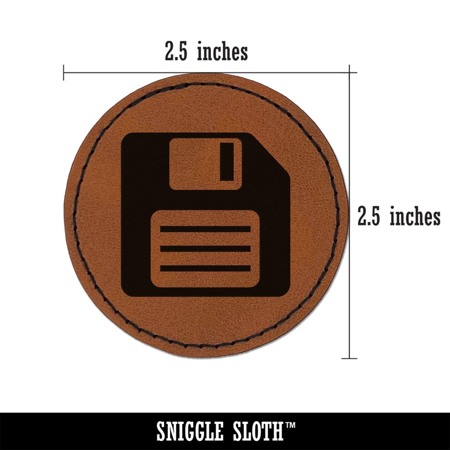 Save Icon Floppy Disk Round Iron-On Engraved Faux Leather Patch Applique - 2.5&#x22;