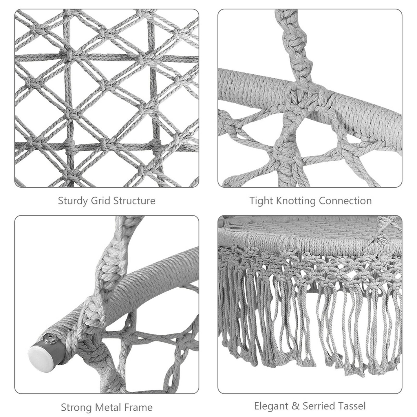 Hanging Hammock Chair Macrame Swing Hand Woven Cotton Backrest